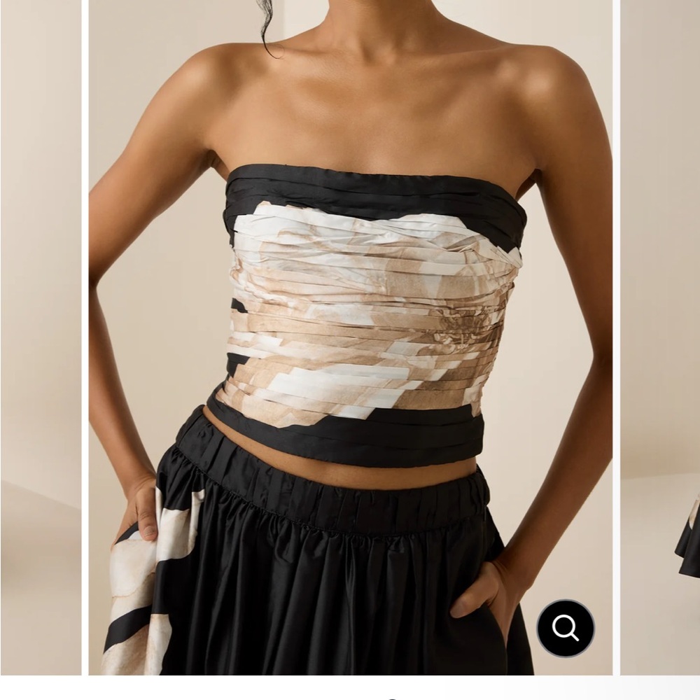 Elegant Designer Strapless Black and Beige Top